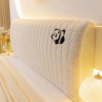 Teddy Velvet Full Cap Headboard Cover Elastic Dust Cover Universal Wooden Bedhead Backrest Cover Removable and Washable 120x65cm beige