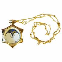 Moon Star Crystal Pocket Watch Yellow Vintage Pendant Necklace Clock Chain Gifts For Mens Women auksas