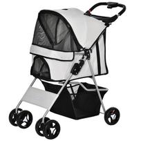 Dog Stroller Buggy 77L x 45W x 99.5H cm Foldable Waterproof 600D Oxford Fabric 4 Wheels Grey 77 x 45 x 99.5 cm