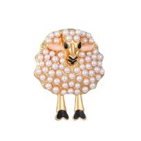 1Pcs Unisex 2-Color Lovely Year Of The Goat Animal Party Brooch Pin Gifts Imitation Pearl Sheep Brooches For Women A1 beige