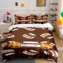 Cute Nutella and Cookies Pattern Bedding Duvet Cover Set  (1*Duvet Cover 2*Pillowcases, without duvet insert) 135x200cm white
