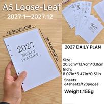 2027 m. A5 formato 6 skylučių savaitinis planuoklis, 64 laisvi lapai beige