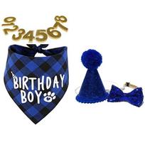 5pcs/set Dog Birthday Bandana And Hat Birthday Boy Girl Scarf Party Washable Bow Tie Pet Dogs Party Decoration Accessories Neck Girth 20-42cm blue