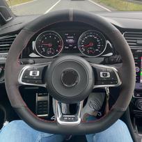 WCaRFun Juodos zomšos automobilio vairo užvalkalas Volkswagen VW Golf R MK7 Golf 7 GTI VW Polo GTI Scirocco 2015 Style 3 gray