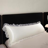1pc Satin Silk Pillowcase with Ruffles 48x120/150/180cm Double Pillowcase Cover with Lace Smooth Long Pillow Sham for Summer 48x120cm 1pc white