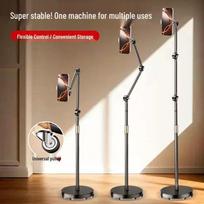 Floor-Standing Telescopic Tablet & Turntable Stand for Streaming & Binge-Watching Floor Stand with Phone Holder & Wheels - 1.7m beige