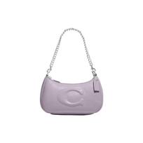 COACH shoulder bag Teri 25 solid color large logo quilted multi-function pocket zipper closure leather armpit handbag medium size women's taro purple violetinė