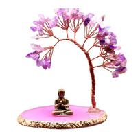 Crystal Tree Buddhas Statue Money Tree for Wealth Luck Yogas Meditations and Home Decors Shelf Decors Accent for Office rožinė
