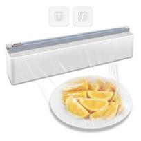 Magnetinės lipnios plėvelės dozatorius su slankiojančiu pjaustytuvu Daugkartinis prie sienos tvirtinamas plastiko įvyniojimo dozatorius grey white
