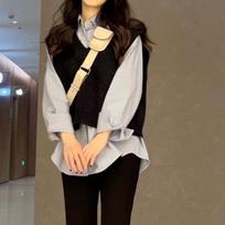 Autumn/winter Deep V-neck Knitted Women's Sweater Vest Loose and Versatile Sleeveless Pullover Tank Top Solid Color Casual Simple Women Clothing one size mėlyna