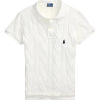 Polo Ralph Lauren FW25 Embroidered Pony Logo Pattern Chunky Knit Cotton Double Button Placket Short Sleeve Pullover Sweater Slim Fit 211971703-001 M white