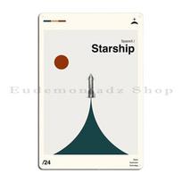 Starship Spacex Minimalist Vintage Movie Poster Mid Century Alternative Metal Sign Poster Custom Classic Tin Sign Poster 30x40cm(11.8x15.7inch) white