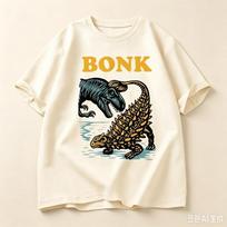 Funny Dinosaur Bonk Graphic T Shirts Casual Short Sleeve Round Neck Tshirt Streetwear Round Neck Vintage Tshirt Tees L beige