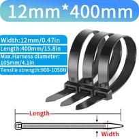 10Pcs Extra-Large Nylon Cable Ties Width 12MM x400/500/650mm Self-Locking Harness Fixed Bicycle Plastic Thickening Stronger Black
