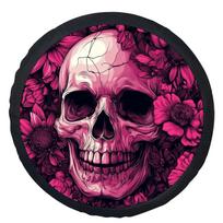 Pink Skull Flower Spare Tire Cover Gothic Edgy Wheel Protector Universal Fit Accessory 14inch pink