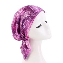 New Women Paisley Print satin Pre Tied Bandana Scarf Muslim Chemo Hat Beanie Turban Headwear for Cancer Patients Ladies Turbante gray