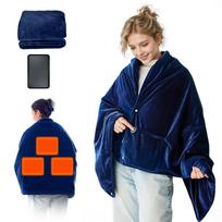 Outdoor Power Bank Heating Wool Blanket Office Lunch Break Siesta Velvet Warm Heating Shawl Electric Blanket black