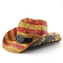 Usa Flag Western Panama Cowboy Hat Star Jazz Hat OneSize red