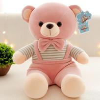 Cute Teddy Bear Plush Toy Soft Stuffed Animal Doll With Bow Tie And Overalls For Birthday Gift Home Comfortable Hugging Pillow 30cm gray