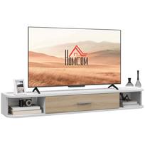 Wall-Mounted TV Cabinet TV Bench up to 50 Inches with Open Compartments and Flip-Door Cabinet White 120 x 26 x 16 cm
