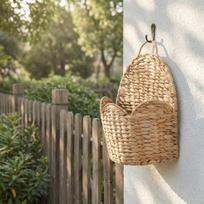Gourd Grass Woven Storage Basket, Wall-mounted Basket, Woven Storage Basket, Wall-mounted Hand Basket, Living Room Entryway Wall Flower Basket One Size beige