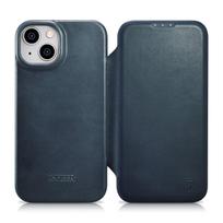 iPhone 14 Plus Leather Case with Magnetic Flip MagSafe CE Oil Wax Premium Leather Navy Blue