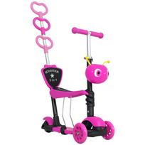 3-in-1 Scooter for Children 18+ Months, 3-Wheel Scooter with Removable Seat, Handlebar, Push Handle, Adjustable Height, 62x25x72.5 cm, Pink