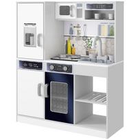 Play kitchen set with stainless steel dishes, stove, sink with water circulation, light & sound effects, white