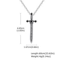 Vnox nerūdijančio plieno kardas pakabukas karoliai su juodo cirkonio dizainu, vandeniui atsparūs punk mados papuošalai, dovana vyrams berniukams sūnui tėčiui 60cm gray