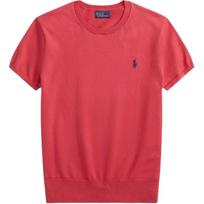 Polo Ralph Lauren SS26 Pony Embroidered Cotton Blend Crew Neck Short Sleeve Knit Top Standard Fit Women tops WMPOSWENC021555-600 S red
