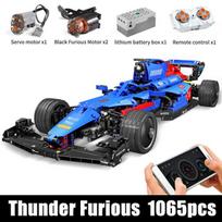 MOLD KING 18024 Techniniai greitųjų automobilių blokai RC F1 Super Racing sportinių automobilių konstravimo rinkiniai plytos žaislai vaikams vaikino dovanos mėlyna