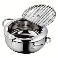1 vnt 304 nerūdijančio plieno gruzdintuvės puodas, vištienos kepimo indas, tempura gruzdintuvė su termometru ir dangčiu, japoniško stiliaus Tempura gruzdintuvė 20cm gray