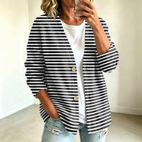 Women's Casual Button Front Striped Print Jacket for Everyday Wear XXXL juoda