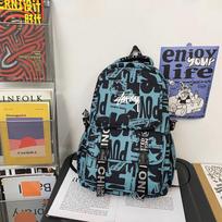 School bag male Korean version manga letters large capacity junior high school student campus backpack cool street newspaper backpack angliškai žalia spalva