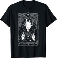 Hail Seitan Go Vegan Funny Tarot Card Goat Graphic Tee Soft Cotton Unisex Casual Streetwear T-Shirt XXL gray