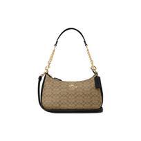 COACH Teri Canvas With Leather Handbag, Shoulder Bag Medium Women's Khaki & Black CJ941-IMCBI One Size 2 beige