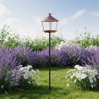 Stake Bird Feeder Weather-Resistant Garden Decor Sheltering Roof for Outdoor gray