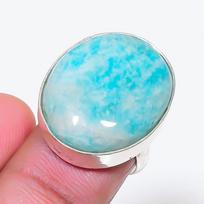 Natural Amazonite Gemstone 925 Sterling Silver Jewelry Ring Size Adj. AR-18506 blue