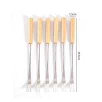 Stainless Steel Fondue Forks with Wooden Handle - Long Chocolate Cheese Fondue Dipping Tools Dessert Sticks for BBQ Marshmallows gray