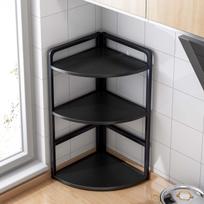 Daugiaaukštis virtuvės prieskonių stovas – Stalviršio ir kampo laikiklis sojos padažui ir actui, montuojamas be gręžimo Black Surface + Black Frame [3 layers]