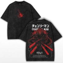 2025 Chainsaw Man Manga Denji Cool Graphic T Shirt Harajuku Washed T-shirt Men Women Clothing Oversized Polyester Short Sleeve Tees S juoda
