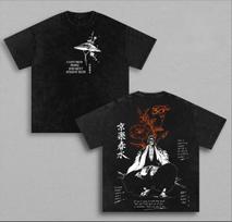 Manga BLEACH Kyoraku Shunsui T-shirt Summer Casual Short Sleeve Oversized Tee Clothes Men Clothing Vintage Washed Cotton T Shirt 4XL black