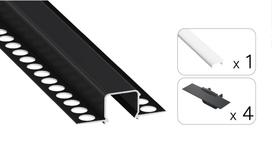 LED profilio komplektas MOSSO priglaistomas siauras, juodas, anoduotas, baltas dangtelis  3 m