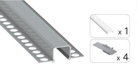 LED profilio komplektas MOSSO priglaistomas siauras, aliuminis, anoduotas, baltas dangtelis  3 m