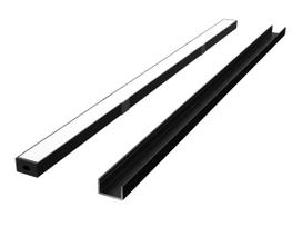 LED profilio komplektas, 3m, paviršinis, juodas, su baltu dangteliu, laikikliais ir aklėmis