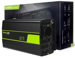 Įtampos keitiklis 24Vdc/230Vac 1000W(2000W) su sinusine išėjimo įtampa, USB 5V 2.1A; Green Cell