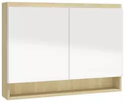Veidrodinė vonios spintelė, balta ir ąžuolo, 80x15x60cm, MDF