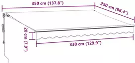 Automatinė ištraukiama markizė su LED, bordo spalvos, 350x250cm