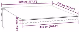 Automatinė ištraukiama markizė su LED, bordo spalvos, 450x350cm