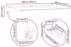 Automatinė ištraukiama markizė su LED, bordo spalvos, 600x300cm